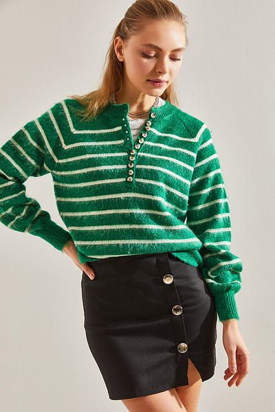 Bianco Lucci Charmed gestreifter Strickpullover mit 11 Knöpfen für Damen