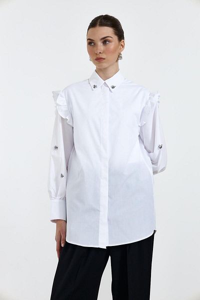 Lathine Stoned Poplin White Women's Shirt