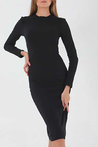 ESPİNA Women's Report Camisole Half Turtleneck Dress Dark BLACK