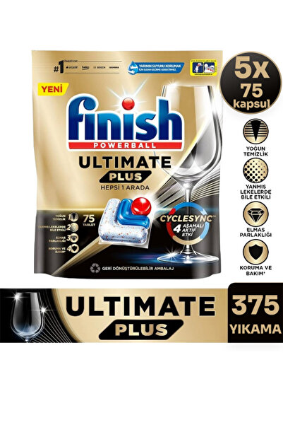 Finish Ultimate Plus Bulaşık Makinesi Deterjanı 375 Yıkama 75 Tablet X 5 Adet