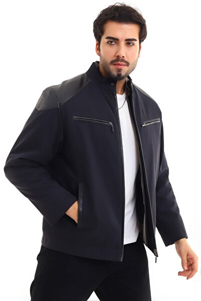 By Karaaslan Erkek Kürk Çıkmalı Petrol Rengi Motorcu Tarz Kalın Kışlık Mont Deri Regular Fit