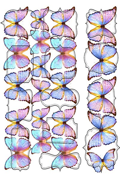 Lyroni Yenilebilir Şeker Kağıt Kelebek Mor Altın Pasta Süsleme
