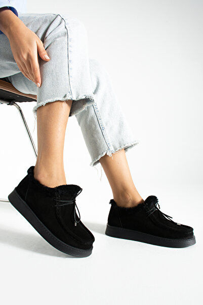 MODELLE SHOES Riva Bağcıklı İçi Peluşlu Hakiki Deri Kadın Loafer Ayakkabı