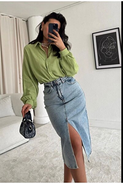 LAMİRAMOOD KARYKAMA Etek Yırtmaçlı Esnek Tam beden Kot Etek