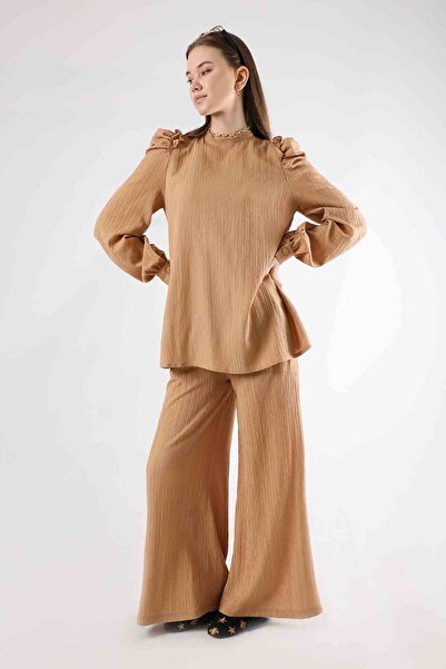 ZÜLAYS Balon Kol Pantolonlu Takım Camel