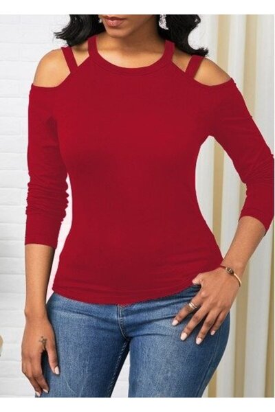 JANES Bluză de damă cu mânecă lungă, cu umăr decoltat, din viscoză