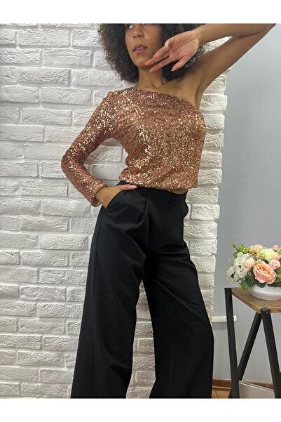 ROZALLİNİ Payetli Tek Omuz Bluz