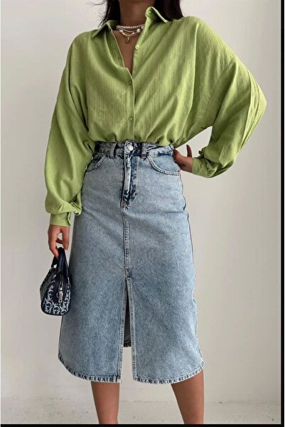 LAMİRAMOOD KARYKAMA Etek Yırtmaçlı Esnek Tam beden Kot Etek