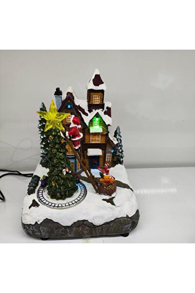 Genel Markalar YILBAŞI TEMALI NOEL BABA ŞATOSU YILBAŞI AĞACI SÜSLEYEN AİLE ALT KATI TREN YOLU