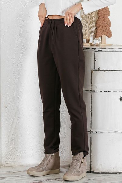Chiccy Dark Brown Double Pocket Knitted Elasticated and Tied Waist Double Leg Casual Steel Interlock Trousers