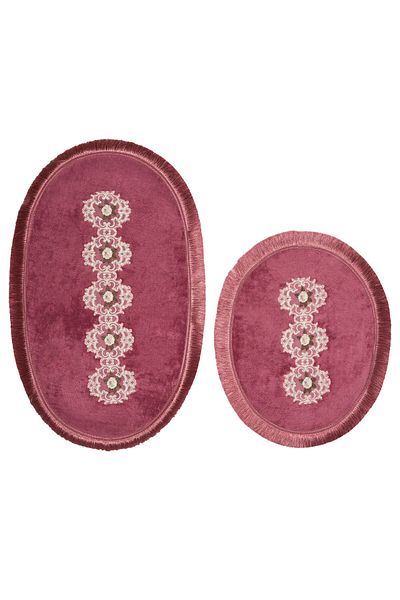 Alanur Home Eiffel Fringed Welsoft Lace 2-Piece Bathroom Toilet Set Fuchsia