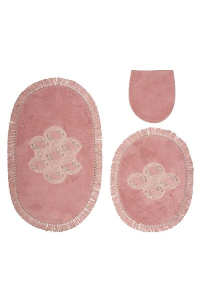 Alanur Home Acacia Fringed Welsoft Lacy 3-Piece Bathroom Toilet Set Powder