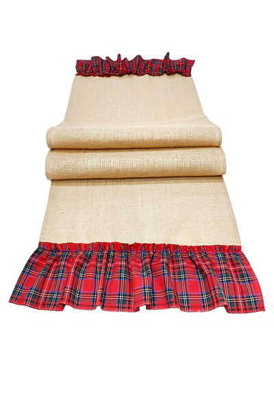 Viemso Jute Runner Plaid Ruffles