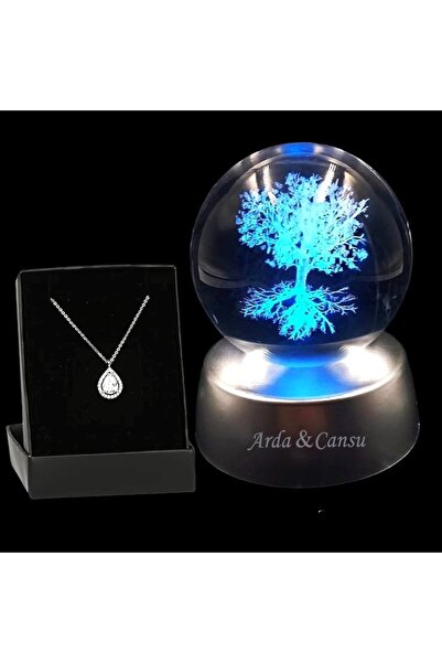 Genel Markalar Kişiye Özel Yaşam Ağacı 3D Kristal Otomatik Işıklı Cam Küre Ve...