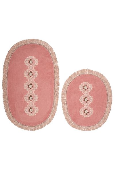 Alanur Home Eiffel Fringed Welsoft Lacy 2-Piece Bathroom Toilet Set Powder