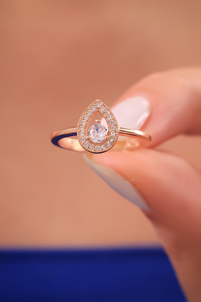 Miavi Silver 925 Ayar Gümüş Rose Damla Yüzük
