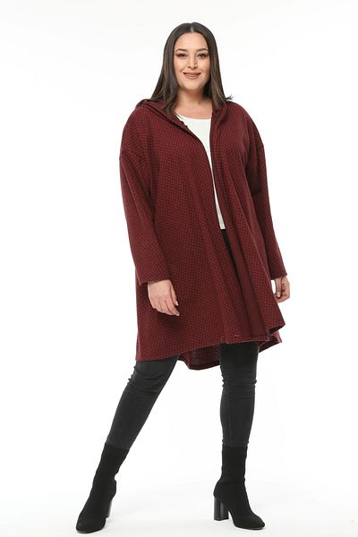 Curvy Trend Plus Size Hooded Jacquard Patterned Cardigan
