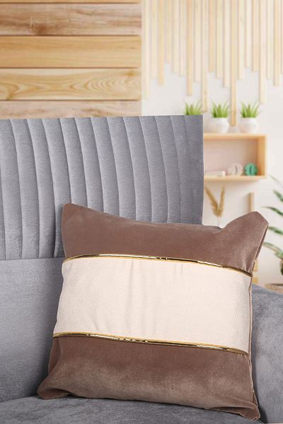 Teksev Декоративна калъфка за възглавница Decor Coffee & Polka Dot Cream със златни райета с тапицерия от плат
