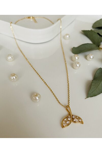 Fynbos قلادة نسائية بسلسلة ذهبية غير مشوهة مع شكل ذيل السمكة من حجر الزركون