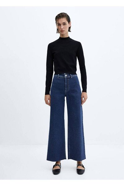 MANGO Woman Blugi culotte cu talie înaltă