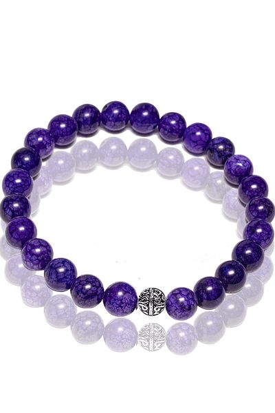Tesbih Atölyesi Purple Agate Stone Certified Veined Bracelet - Silver Apparatus