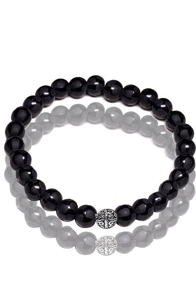Tesbih Atölyesi Certified Line Patterned Raw Onyx Stone Bracelet