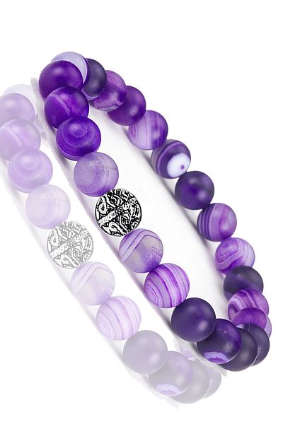 Tesbih Atölyesi Certified Raw Unprocessed Purple Agate Stone Bracelet - With Silver Device