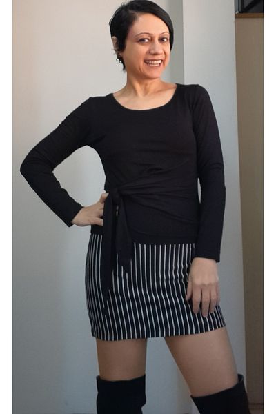 Mertcan Butik Black striped with elastic waist wearable all seasons knitted mini pencil skirt pencil skirt