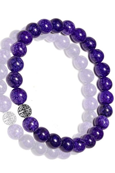 Tesbih Atölyesi Purple Agate Stone Certified Veined Bracelet - Silver Apparatus