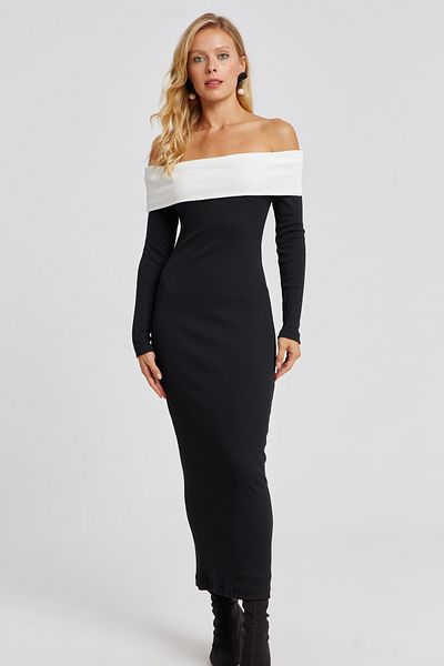 Cool & Sexy Rochie maxi cu guler Madonna neagră pentru femei EY2696
