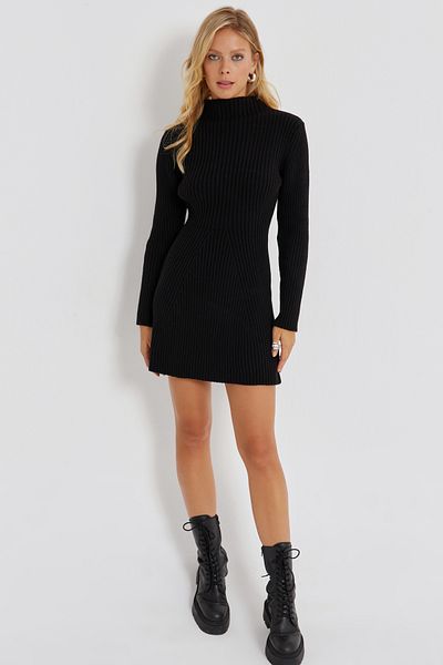 Cool & Sexy Rochie de tricot mini neagră pentru femei KED138