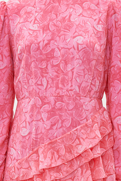 Trendyol Modest Ροζ φλοράλ φούστα με βολάν Φόρεμα από υφαντό σιφόν TCTSS23EB00160