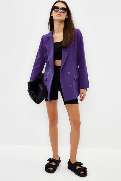 Trendyol Collection Jachetă mov, căptușită obișnuită, cu închidere la două piept, țesută TWOAW21CE0264