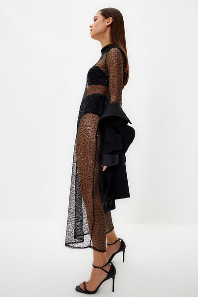 Trendyol Collection Transparent Black Sequined Evening Dress - TPRSS24EL00001