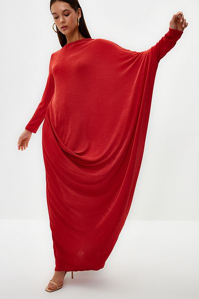 Trendyol Modest Πλεκτό καφτάνι υπερμεγέθης αποξηραμένο τριαντάφυλλο - TCTSS24EB00037