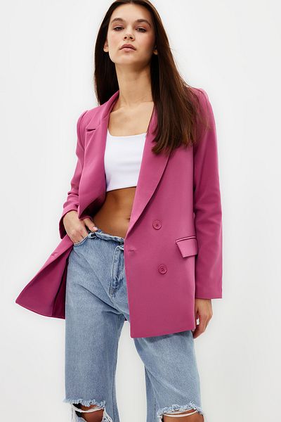 Trendyol Collection Rosa, normal gefütterte, zweireihige, gewebte Blazerjacke TWOAW21CE0264
