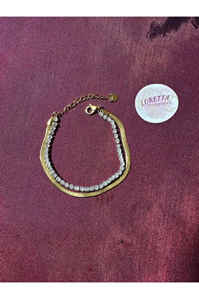 Loret Accessories سوار نسائي إيطالي بسلسلة وحجر مفصل من الفولاذ المقاوم للتشو...