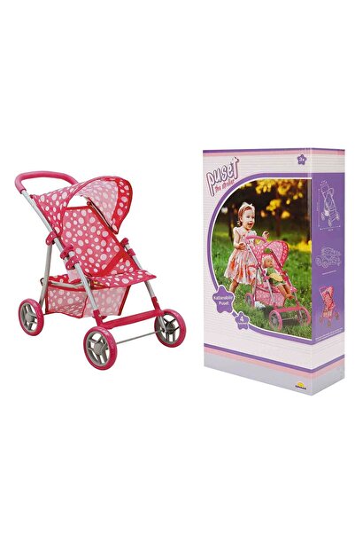 Sunman Oyuncak Bebek Puseti 4 Tekerlekli Tenteli Puantiyeli Desenli Kaliteli Metal Puset