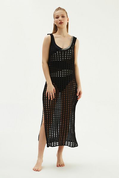 Eros Negru 2773Esp Rochie Fără Mâneci Tricotaj Pareo