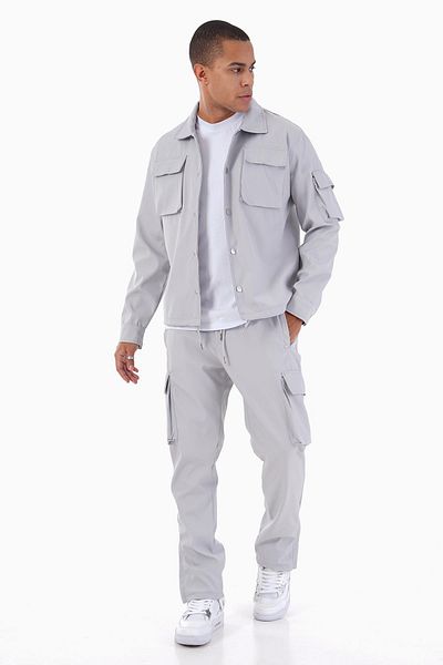 İkao Gray Metal Snap Button Jacket and Trousers Set