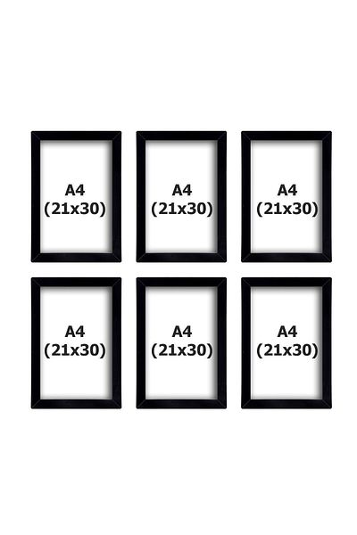 AS TİCARET 6 Pieces (A4) 21x30 Black Frame MDF - PVC A4 Certificate or Photo Frame
