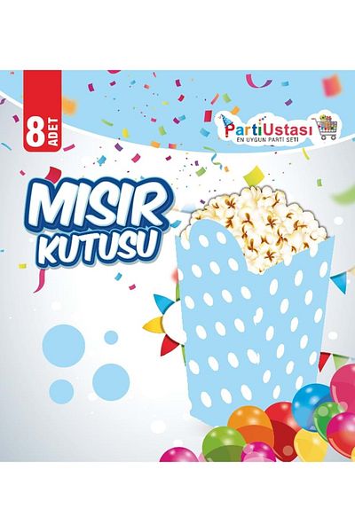 TURKUAZ PARTY Corn Box - Blue White Polka Dot - 15x15 Cm