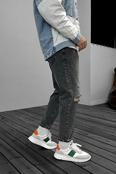 BDRMAN Boyfriend Gri Renk Diz Yırtık Modelli Kot Pantolon