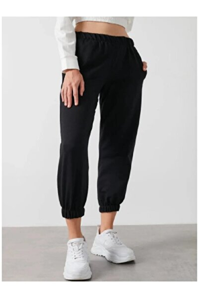 FİTGO Pantaloni de trening negru cu 3 fire din fleece din cauciuc