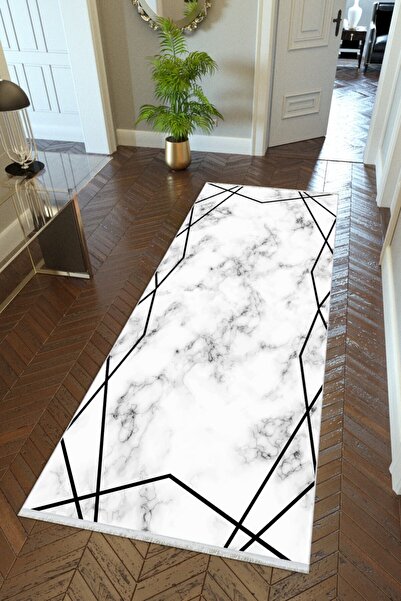 10 Post Online Γκρι Λευκό Μαύρο - Ψηφιακό χαλί με τύπωμα με αντιολισθητική βά...