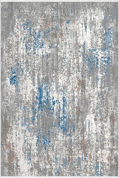 10 Post Online Gray Blue Digital Printed Runner Corridor Carpet - Non-Slip Base, Cutting Washable