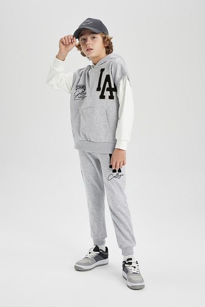 DeFacto Boy's Grey Jogger Sweatpants - Lace Up Waist, Pockets Leg, Printed B6142a824sp