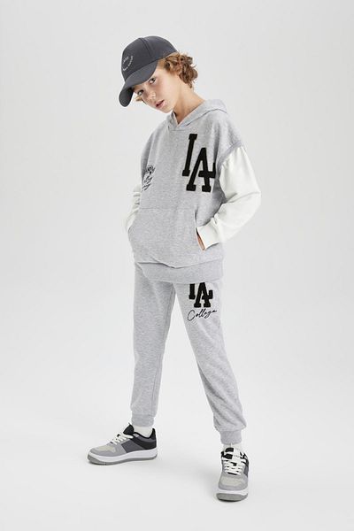 DeFacto Boy's Grey Jogger Sweatpants - Lace Up Waist, Pockets Leg, Printed B6142a824sp