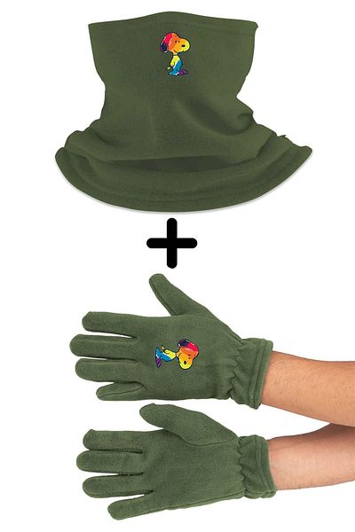 herotasarım Rainbow Snoopy Neck Collar Beanie Gloves Set Bll4518