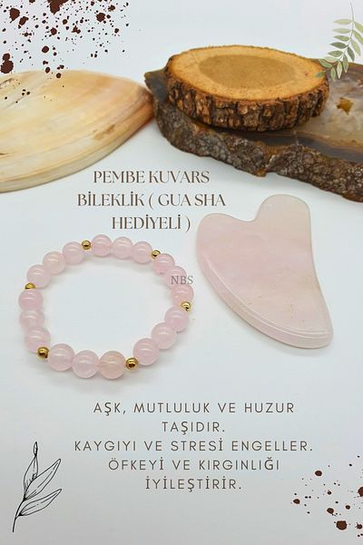 NBS Beautiful Naturel Stones Pink Quartz (Gua Sha Gift) Natural Stone Bracelet 8 mm